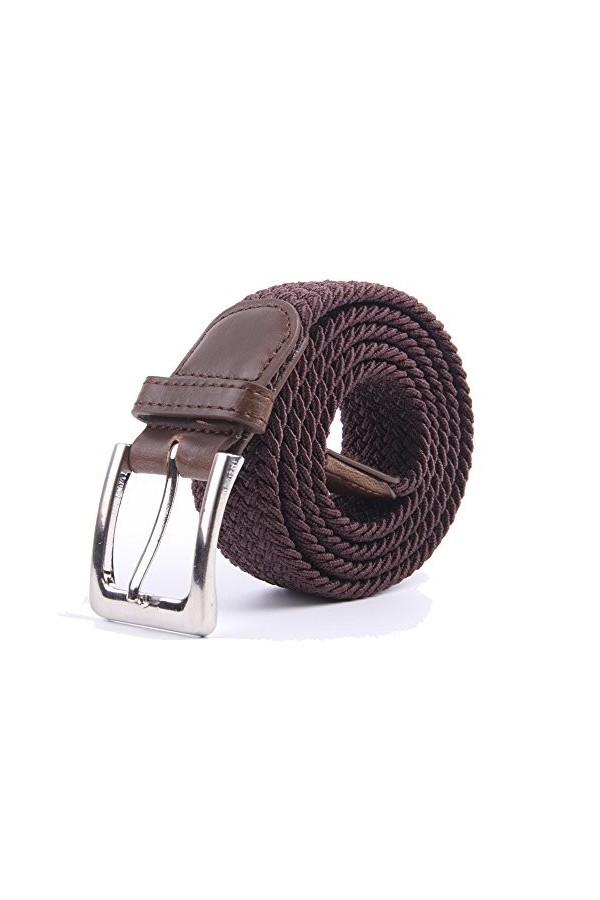 Ceintures tressées multicolores en tissu élastique tissé en toile, Bleu marine/blanc., S