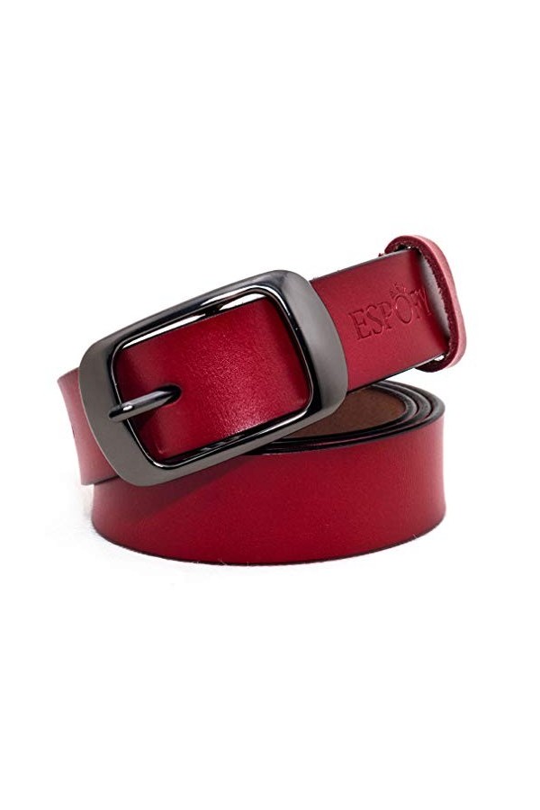 ESPOFY Ceinture pour femmes Ceinture en cuir véritable avec boucle en alliage à une broche Marron 110cm 