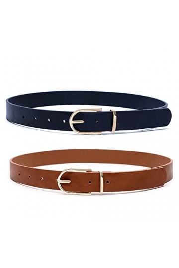 Earnda Lot de 2 ceintures marron chic en similicuir pour femme, Marron et bleu., XS/taille 23/27"