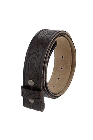 Gelante Sangle de ceinture en cuir pleine fleur véritable sans boucle de ceinture, Marron foncé en relief, Samll 30-32 