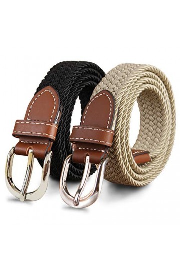 YUCFOREN Lot de 2 ceintures élastiques tressées pour femme et junior 1 de large ceinture en tissu tissé pour jeans/robe - m