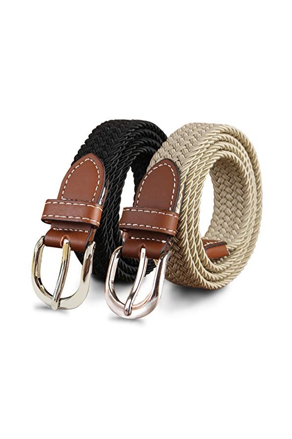 YUCFOREN Lot de 2 ceintures élastiques tressées pour femme et junior 1 de large ceinture en tissu tissé pour jeans/robe - m