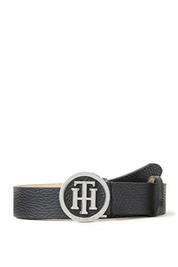 Tommy Hilfiger Ceinture Femme TH Round Buckle Belt 3.0 Ceinture Cuir, Noir Black , 80