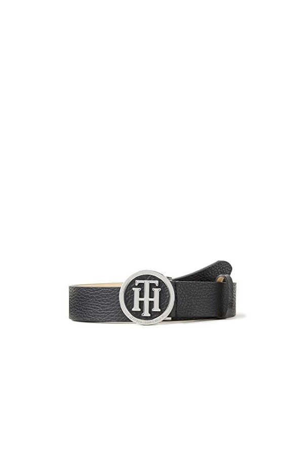 Tommy Hilfiger Ceinture Femme TH Round Buckle Belt 3.0 Ceinture Cuir, Noir Black , 80