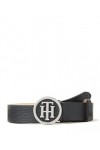 Tommy Hilfiger Ceinture Femme TH Round Buckle Belt 3.0 Ceinture Cuir, Noir Black , 80