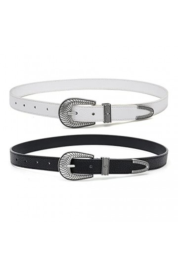 Tanpie Ceintures vintage pour femme, design occidental, ceinture noire pour jeans, pantalons, robes, Noir + blanc, X-Small: f