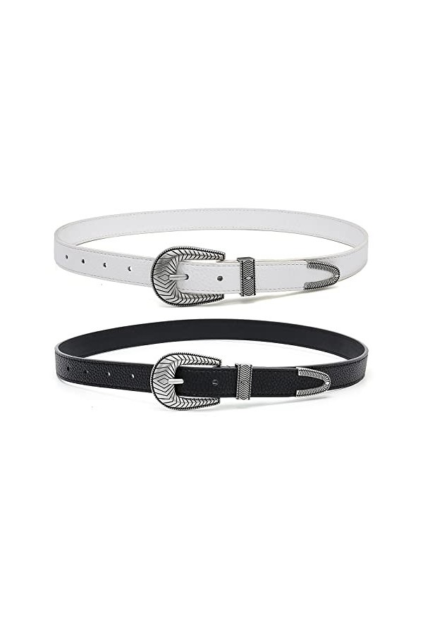 Tanpie Ceintures vintage pour femme, design occidental, ceinture noire pour jeans, pantalons, robes, Noir + blanc, X-Small: f