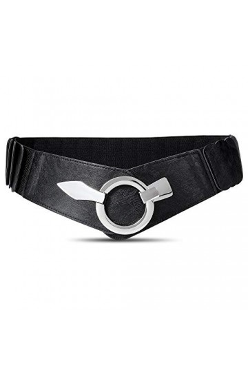 JasGood Ceinture large élastique pour femme - Style vintage - Avec boucle en argent, 1 - Noir., 110 cm taille 110/130 cm 