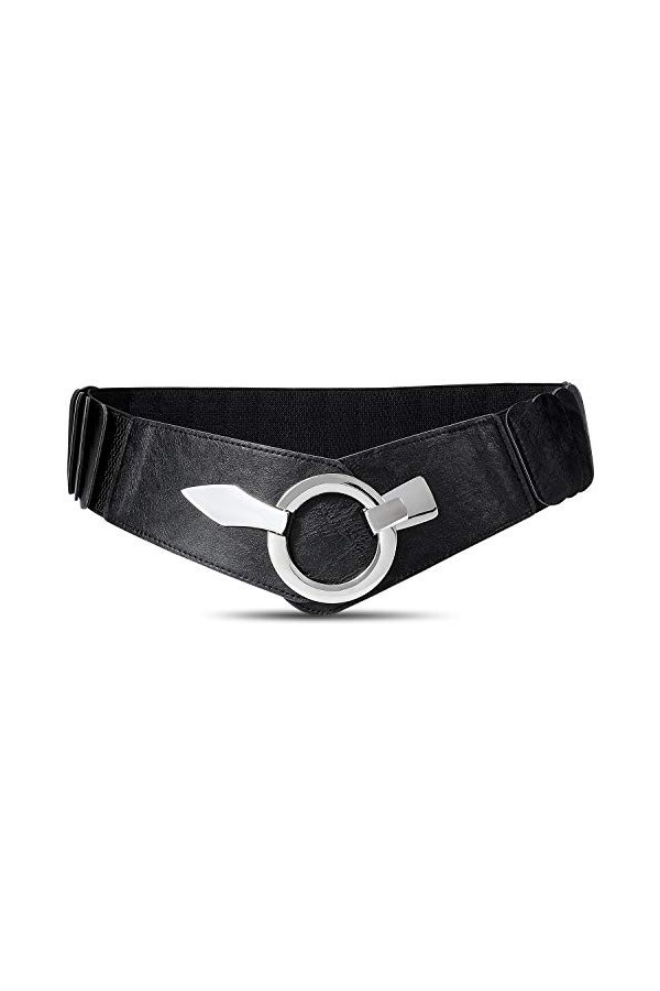 JasGood Ceinture large élastique pour femme - Style vintage - Avec boucle en argent, 1 - Noir., 110 cm taille 110/130 cm