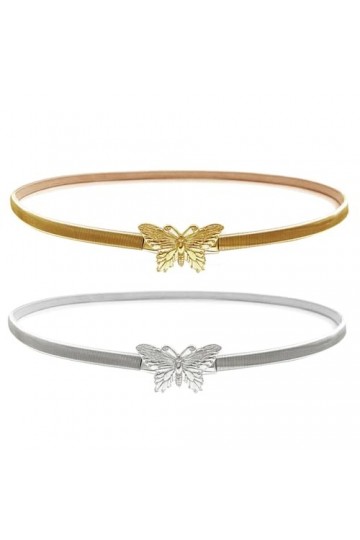 TRADERPLUS 2 Pièces Ceintures femme élégante femme mince ceintures, ceinture métallique élastique femme papillons Rétro avec 