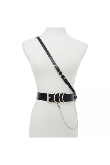 CHIC DIARY Ceinture punk décorative en cuir synthétique avec chaîne pour Halloween, carnaval, festival, tenue pour femme, Noi