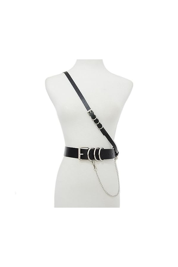 CHIC DIARY Ceinture punk décorative en cuir synthétique avec chaîne pour Halloween, carnaval, festival, tenue pour femme, Noi