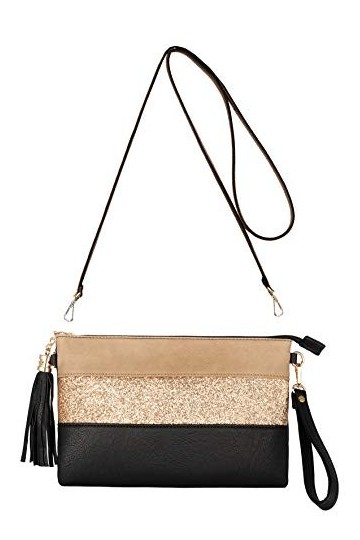 CRAZYCHIC - Sac Bandoulière Paillette Cuir Multicolore Femme - Pochette Soirée Plate Bandes Strass Brillant Souple - Fourre-T