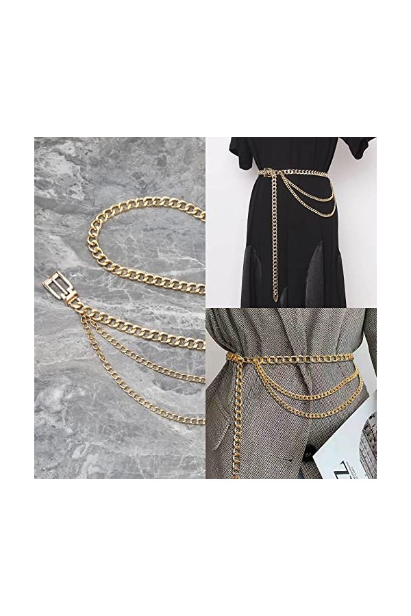 SG Store Chaîne de ceinture multicouche en métal en alliage Ceinture réglable Accessoires de vêtements décoratifs pour femmes