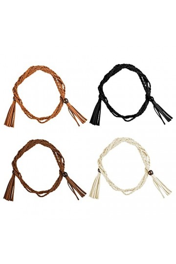 OTTYMO 4 Pcs Ceintures Tressées Femme avec Perle en Bois Ceinture à Nouer en PU Ceinture Femme à Pompons 1,6m de Long Ceintur