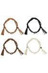 OTTYMO 4 Pcs Ceintures Tressées Femme avec Perle en Bois Ceinture à Nouer en PU Ceinture Femme à Pompons 1,6m de Long Ceintur