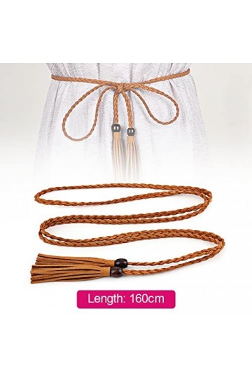 OTTYMO 4 Pcs Ceintures Tressées Femme avec Perle en Bois Ceinture à Nouer en PU Ceinture Femme à Pompons 1,6m de Long Ceintur