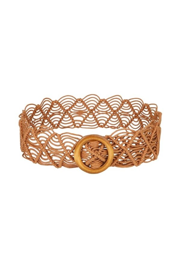 JSMTKJ Ceinture Tressée pour Femmes Fille, Ceintures Vintage Larges Bohême Pour Femmes Rondes En Bois Boucle Corde Tressée Ce