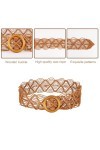 JSMTKJ Ceinture Tressée pour Femmes Fille, Ceintures Vintage Larges Bohême Pour Femmes Rondes En Bois Boucle Corde Tressée Ce