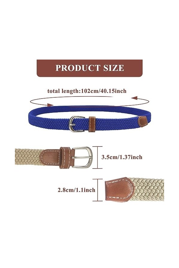 LuckyOpt Lot de 2 ceintures élastiques pour femme - 100 cm - Corde tissée - Sans trou - Unisexe - Accessoire de vêtements, Be