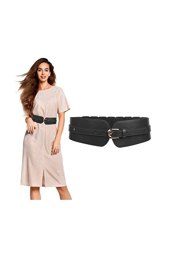 Lollanda Ceinture large élastique pour femme, ceinture vintage extensible pour femme et femme, large ceinture pour robe, comb