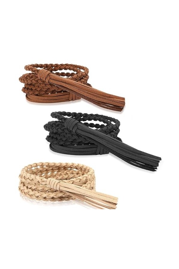 KGDUYC 3 Pièces Dames Tressé Ceinture Mince Frange Ceinture Couleur Unie Taille Réglable Chaîne,Ceinture Jupe Robe Corde Cein