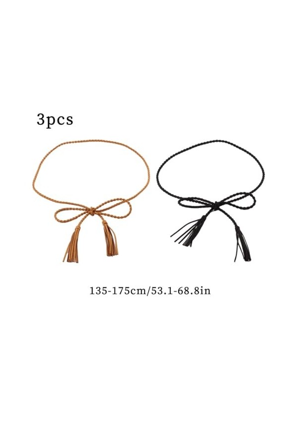 KGDUYC 3 Pièces Dames Tressé Ceinture Mince Frange Ceinture Couleur Unie Taille Réglable Chaîne,Ceinture Jupe Robe Corde Cein