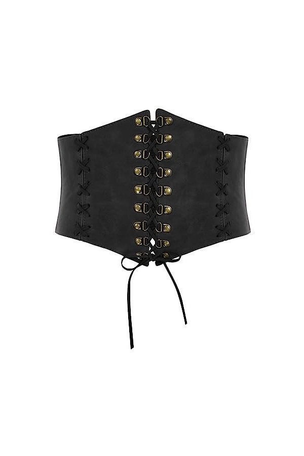 SCARLET DARKNESS Ceinture médiévale Steampunk pour femme - Large cordon en cuir, Vin rouge avec motif floral, S