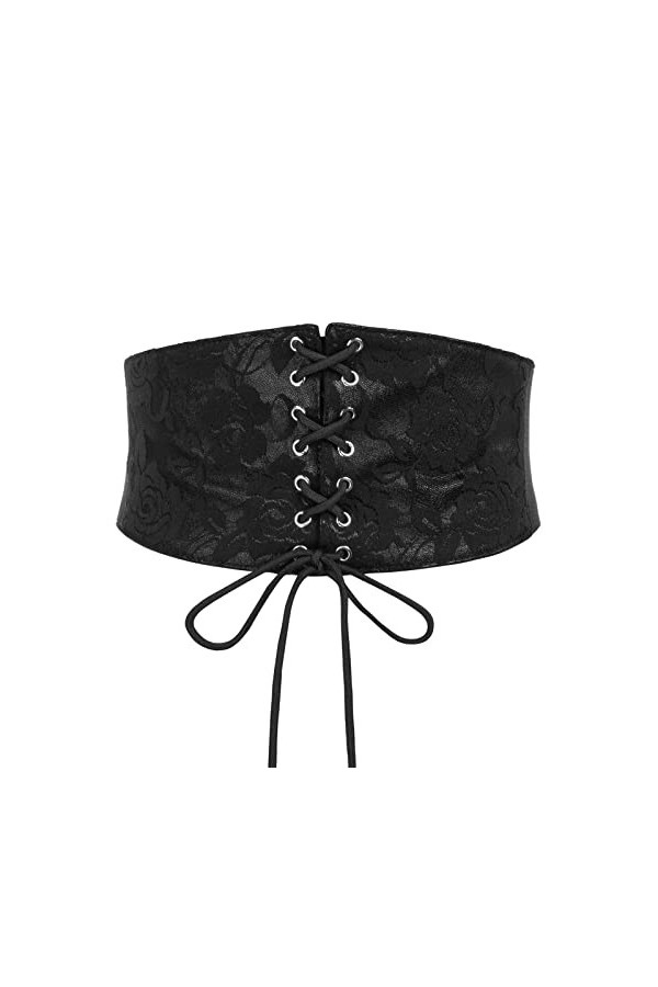 SCARLET DARKNESS Ceinture médiévale Steampunk pour femme - Large cordon en cuir, Vin rouge avec motif floral, S