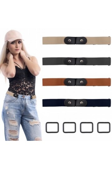 Yeria 4 Pièces Ceinture Elastique Femme Ajustable Sans Boucle Invisible Ceintures Femme pour Jeans Pantalons Jupes pour Homme