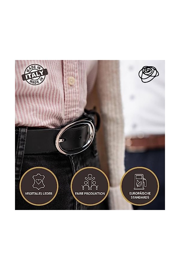 Rosales Ceinture en cuir pour femme fabriquée en Italie Marina réglable individuellement – Ceinture en cuir véritable avec bo