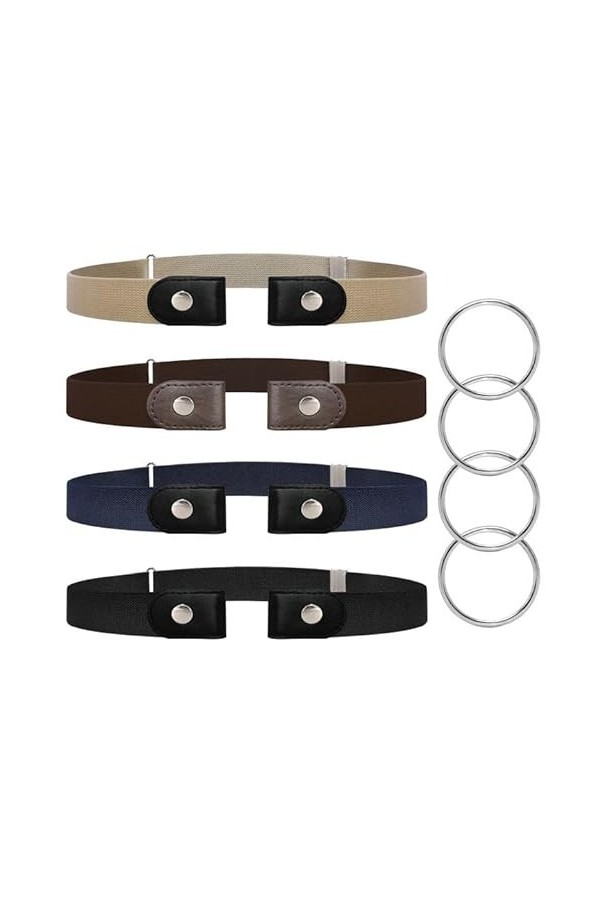 EUPSIIU 4 Pièces Élastique Ceinture sans Boucle Invisible Ceinture Femme Homme Ceinture Extensible sans Boucle Unisexe Réglab