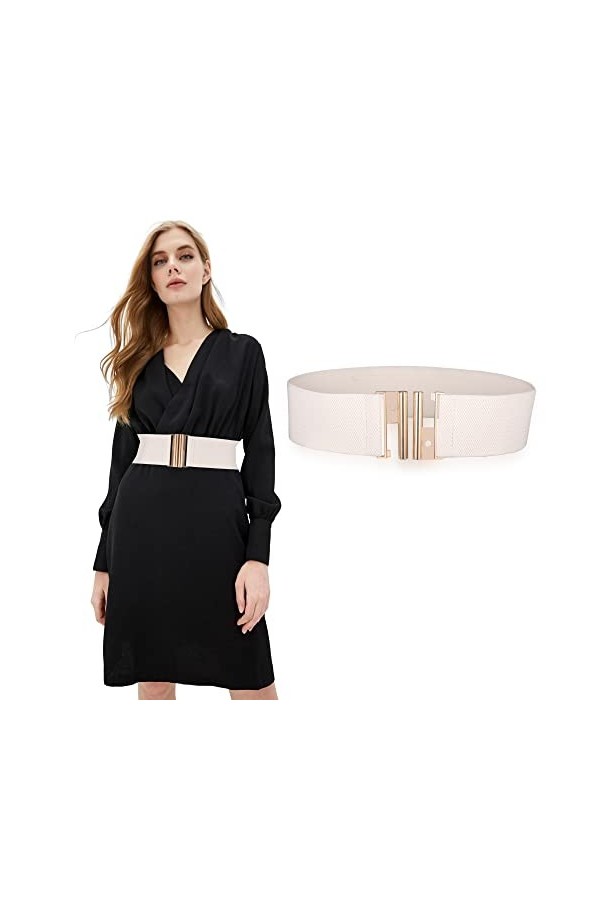 worahroe Ceinture extensible large pour femme, ceinture tendance large élastique vintage avec boucle interlock, ceinture pour
