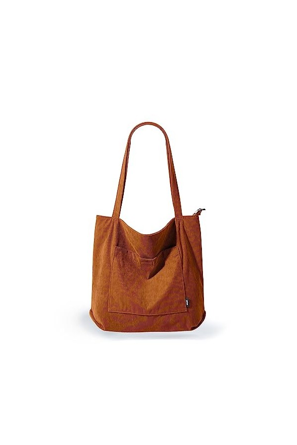 KALIDI Sac fourre-tout imperméable pour femme - Sac cabas en velours côtelé avec fermeture zippée, poches, compartiments - Sa