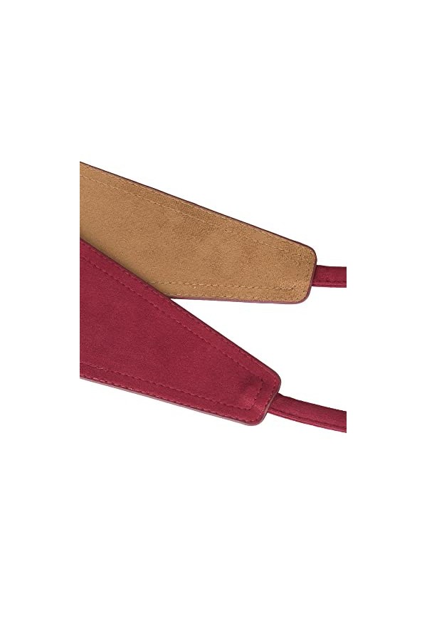 Elerevyo Ceinture à pompons en daim synthétique pour femme, style vintage, nœud papillon, ceinture Obi pour robe, rouge vin, 