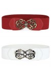 Allegra K Ceintures élastiques pour femmes Ceintures élastiques à boucle à emboîtement en métal Blanc rouge