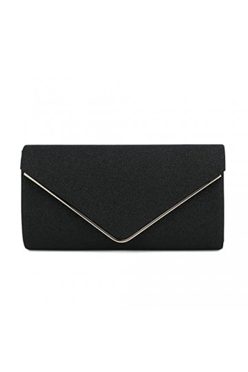 EVEOUT Pochettes et Clutches pour Femmes Pailleté Pochette de soirée Sac à Main enveloppe avec chaîne Bourse pour Fête Noir