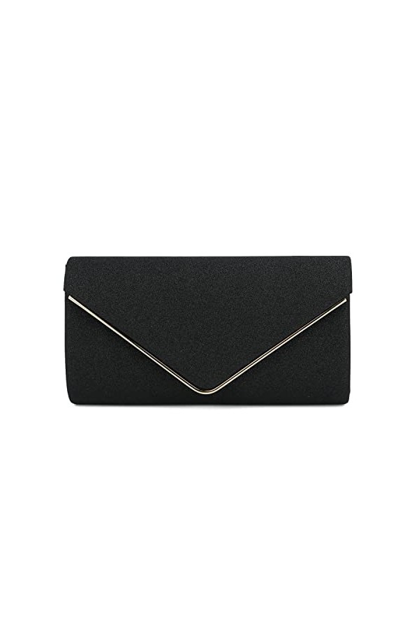 EVEOUT Pochettes et Clutches pour Femmes Pailleté Pochette de soirée Sac à Main enveloppe avec chaîne Bourse pour Fête Noir
