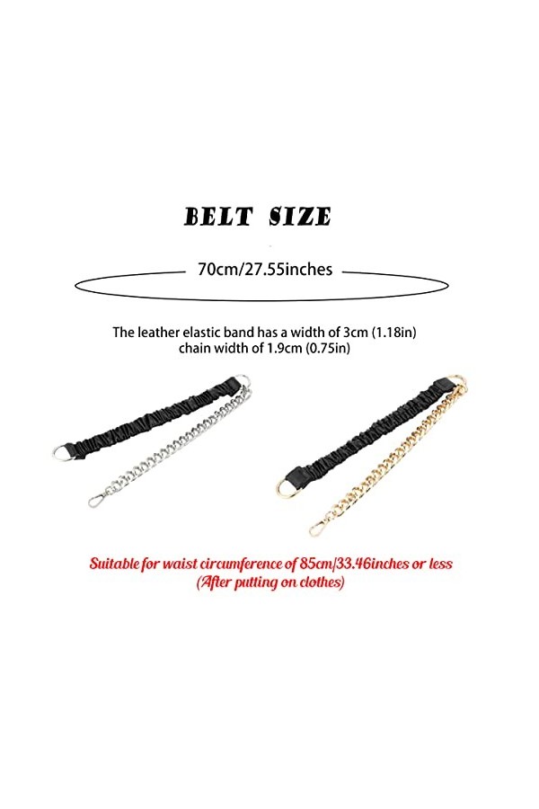 Longwu Chaîne de taille tissée extensible en métal pour femmes, bande élastique en cuir réglable avec chaîne en métal, ceintu