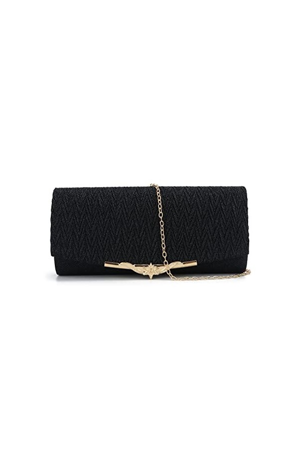 EVEOUT Pochettes et Clutches pour Femmes Pailleté Pochette de soirée Sac à Main enveloppe avec chaîne Bourse pour Fête Noir