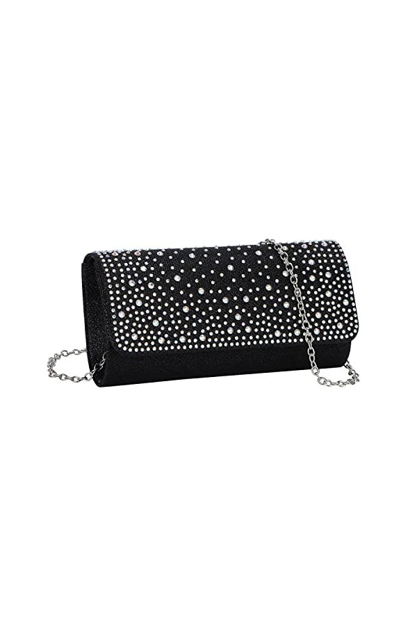 EVEOUT Pochettes et Clutches pour Femmes Pailleté Pochette de soirée Sac à Main enveloppe avec chaîne Bourse pour Fête Noir