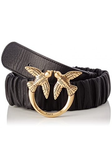 Pinko Love Ruffle H4 Belt Sheep Napp Ceinture, Z99q_Noir-Antique Gold, XS Femme