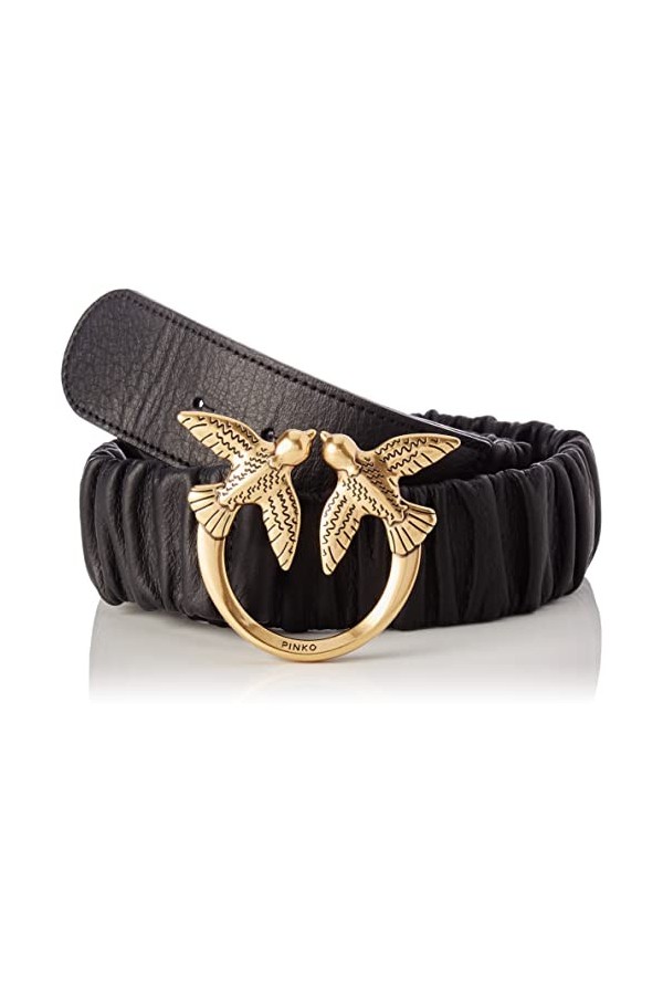 Pinko Love Ruffle H4 Belt Sheep Napp Ceinture, Z99q_Noir-Antique Gold, XS Femme