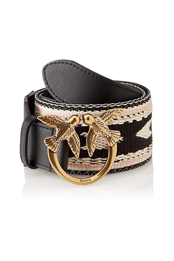 Pinko Love Berry Native H6 Belt Nast Ceinture, Zc3q_Noir/Beige-doré Antique, L Femme