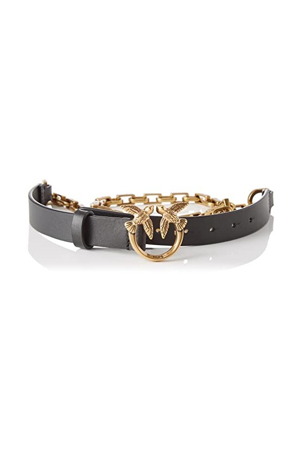 Pinko Love Day Chain Simply H2 Belt Ceinture, Z99Q_Nero-Antique Gold, S Femme