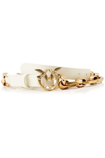Pinko Love Day Macro Chain H2 Belt V Ceinture, Z14Q_Bianco SETA-Antique Gold, M Femme