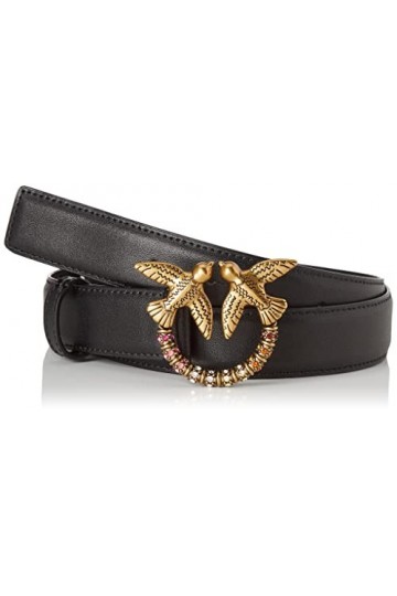 Pinko Love Berry H3 Belt VIT.Soie Je Ceinture, Z99q_Noir-Antique Gold, L Femme