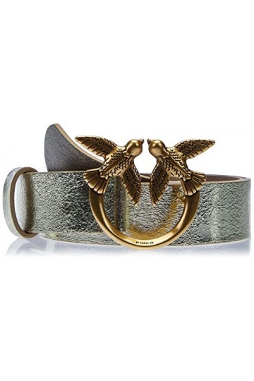 Pinko Love Berry H3 Belt Cuir Lamin Ceinture, Hi5q_Or, Argent-Antique doré, M Femme
