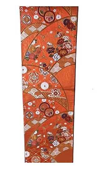 Obi ceinture traditionnelle de kimono pour la décoration dintérieur avec le motif"青海波と花々" les vagues et fleurs 
