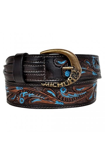 Ceinture en cuir MICHUR Luis pour homme, ceinture en cuir pour homme, ceinture en cuir, marron avec des accents bleus et un b